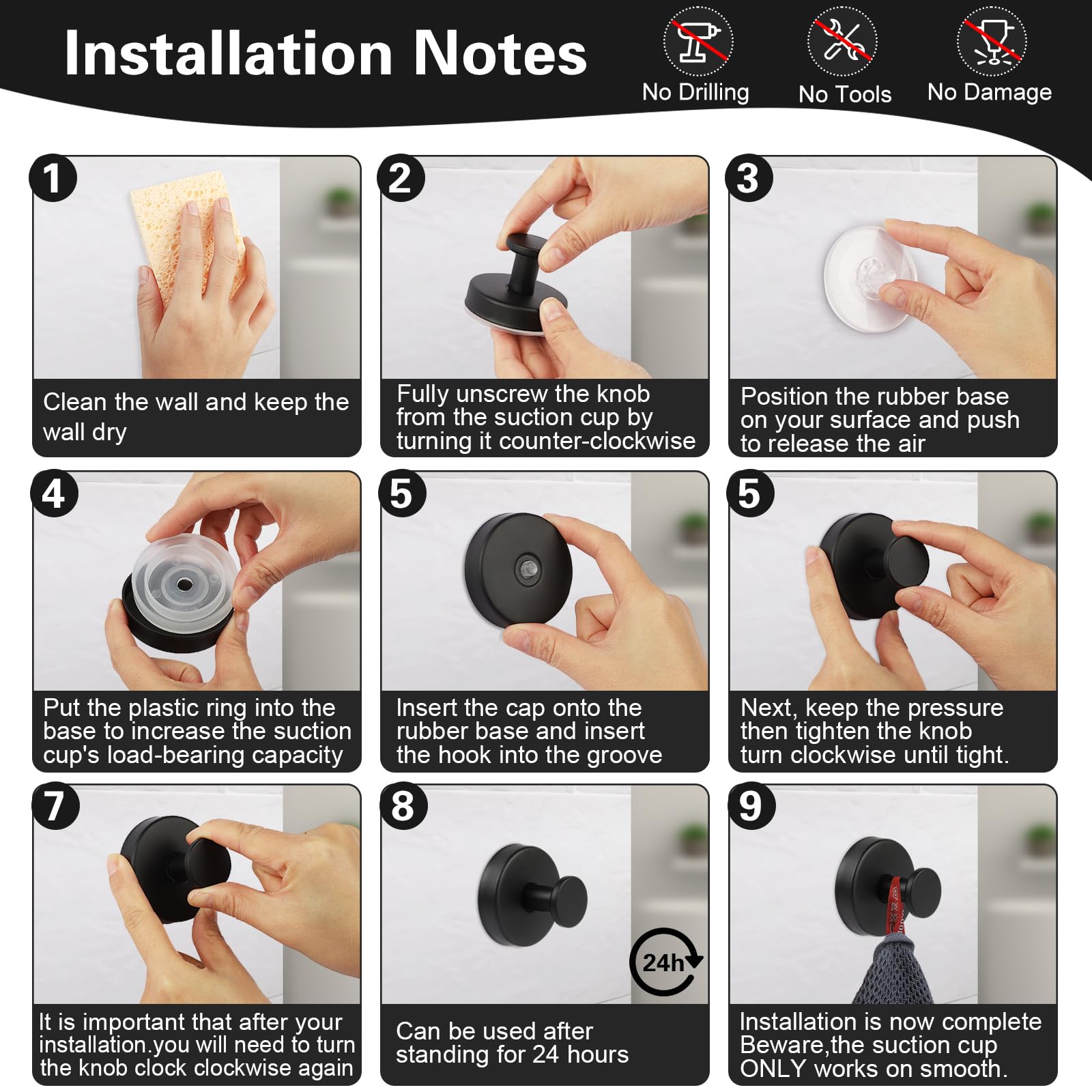 Lot De 4 Crochets Auto-Adhésifs Et à Ventouse - Solides Supports Muraux Pour Manteaux, Porte, Salle De Bain Et Cuisine (Blanc