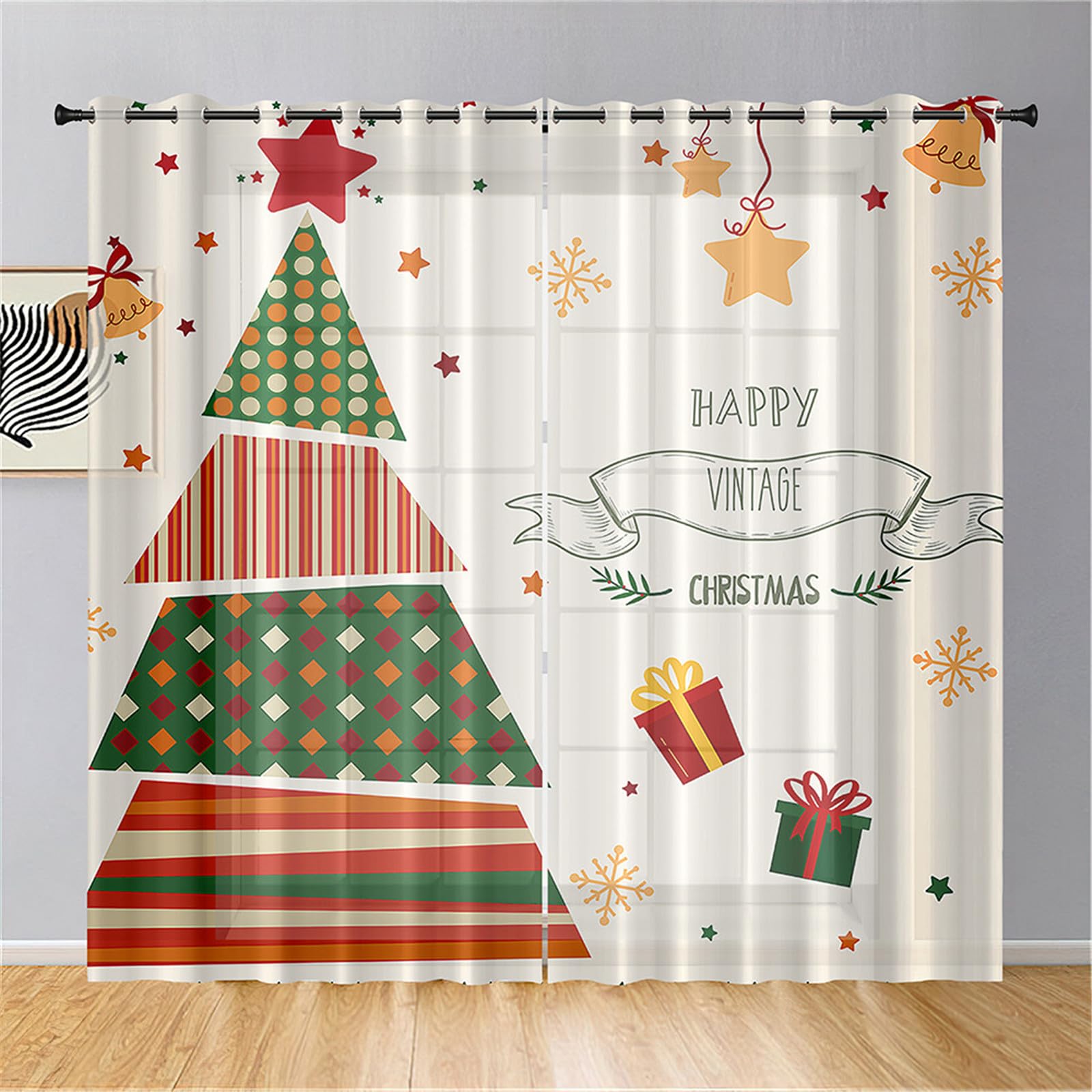 Hiseng Elegant Voile Curtains for Bedroom & Living Room, 2 Panels Translucent Window Drapes (140x244cm, Geometry)