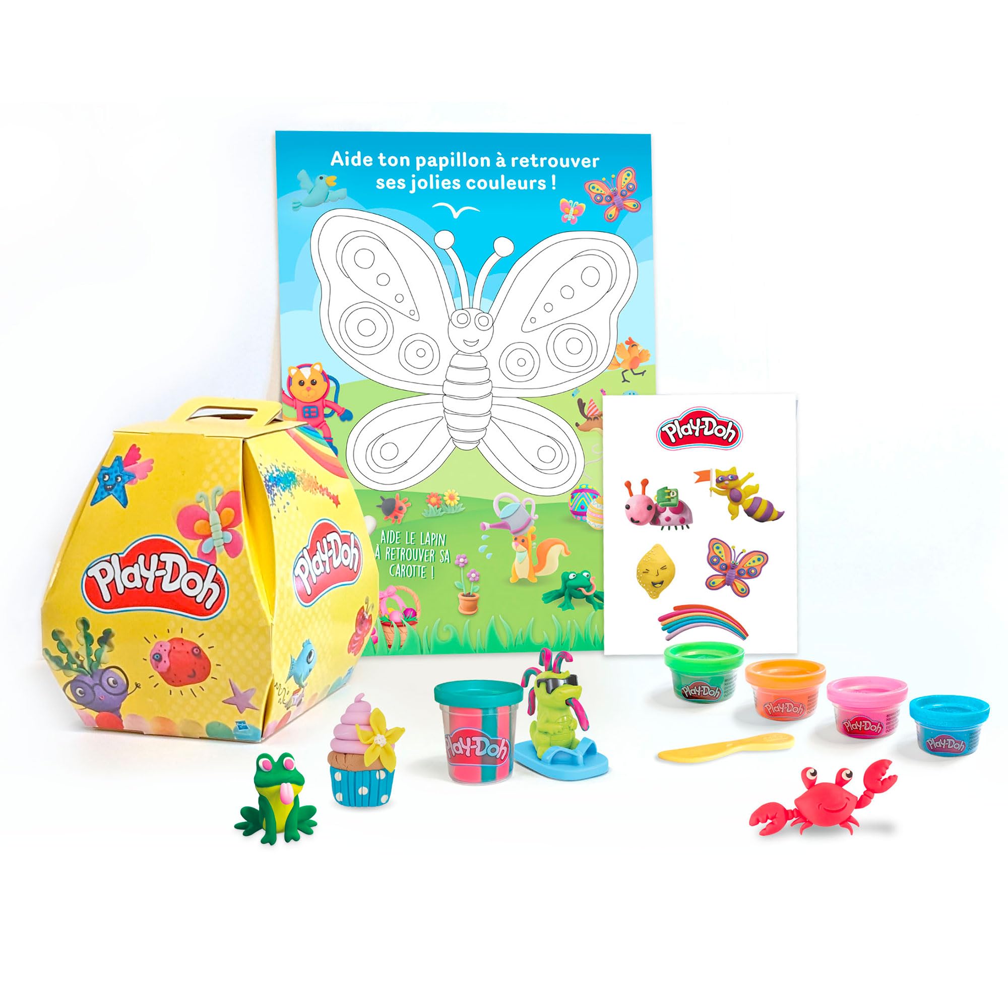 Hasbro - Caja Sorpresa Play-Doh con playset, Pasta de modelar, Accesorios, Pegatinas y alfombras interactivas, a Partir de 3 años.