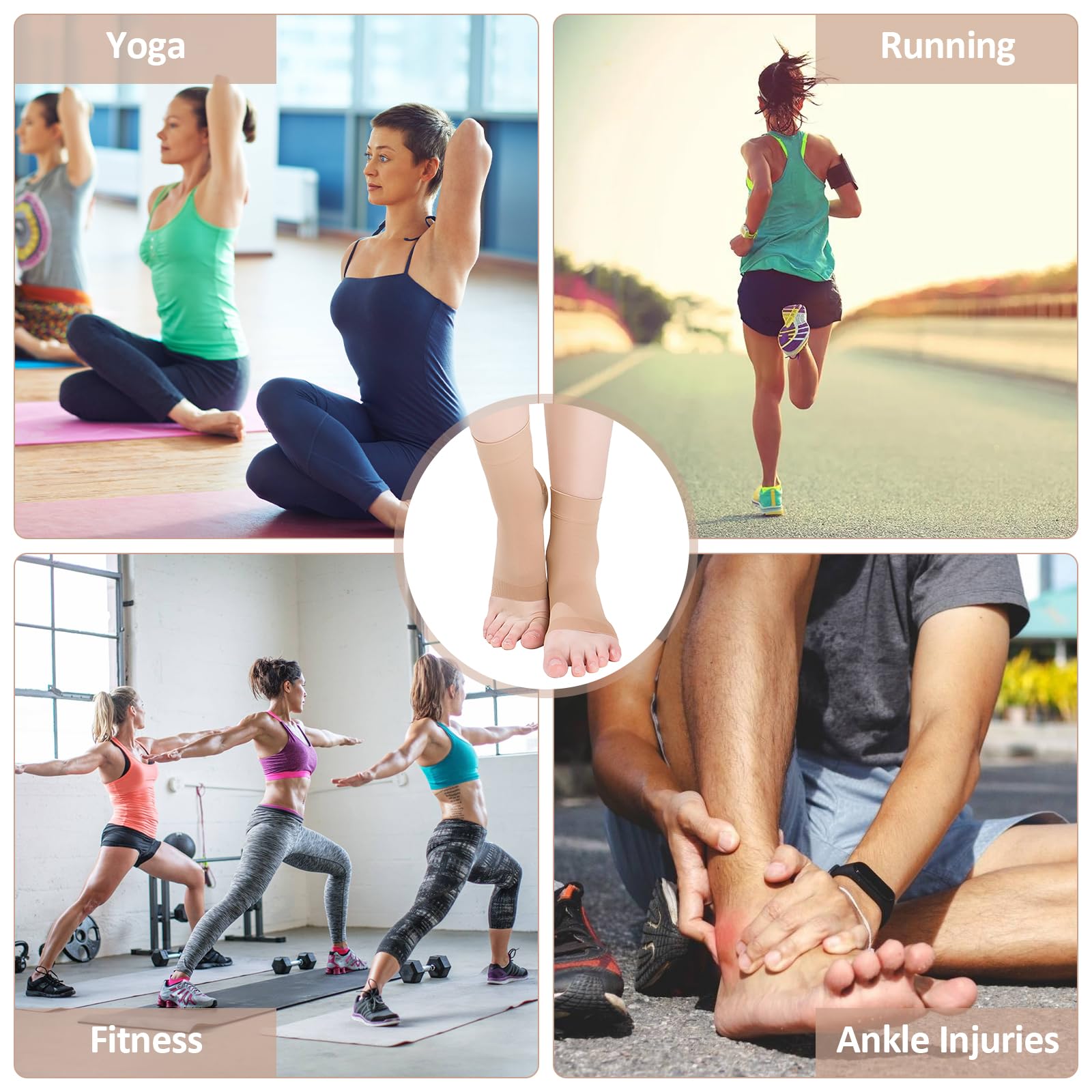 2 Paia Calze a Compressione Medicale della Caviglia per Donne e Uomo, 20-30 mHg Supporta Calzini a Compressione Calze per Gonfiore a Fasite Plantare Sport Neuropatia (L)