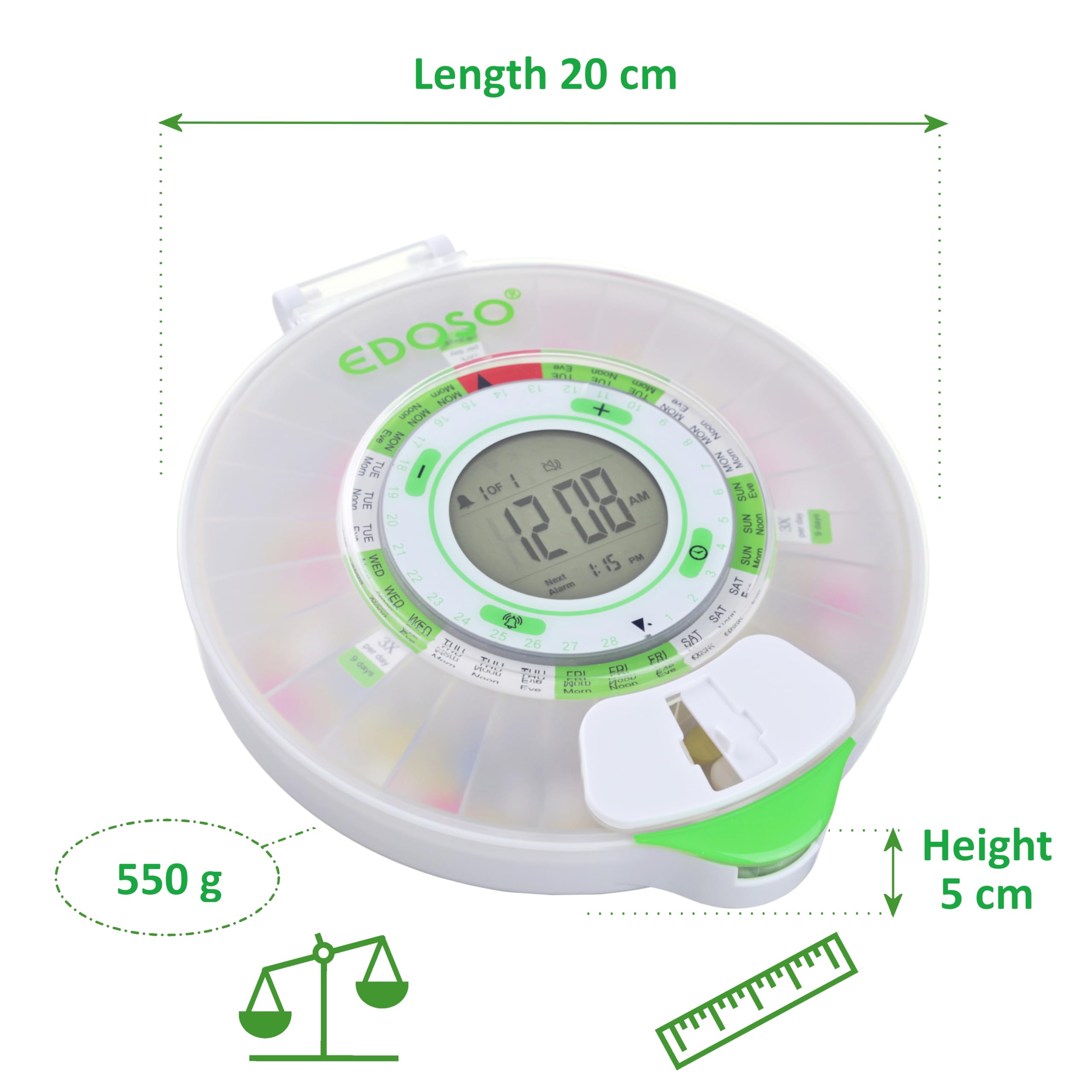 Pastillero electrónico inteligente automático con alarma | Modelo 2021 | 9 alarmas al día | Pantalla grande y botones | Anillos franceses | 2 cierres seguros (Mate)