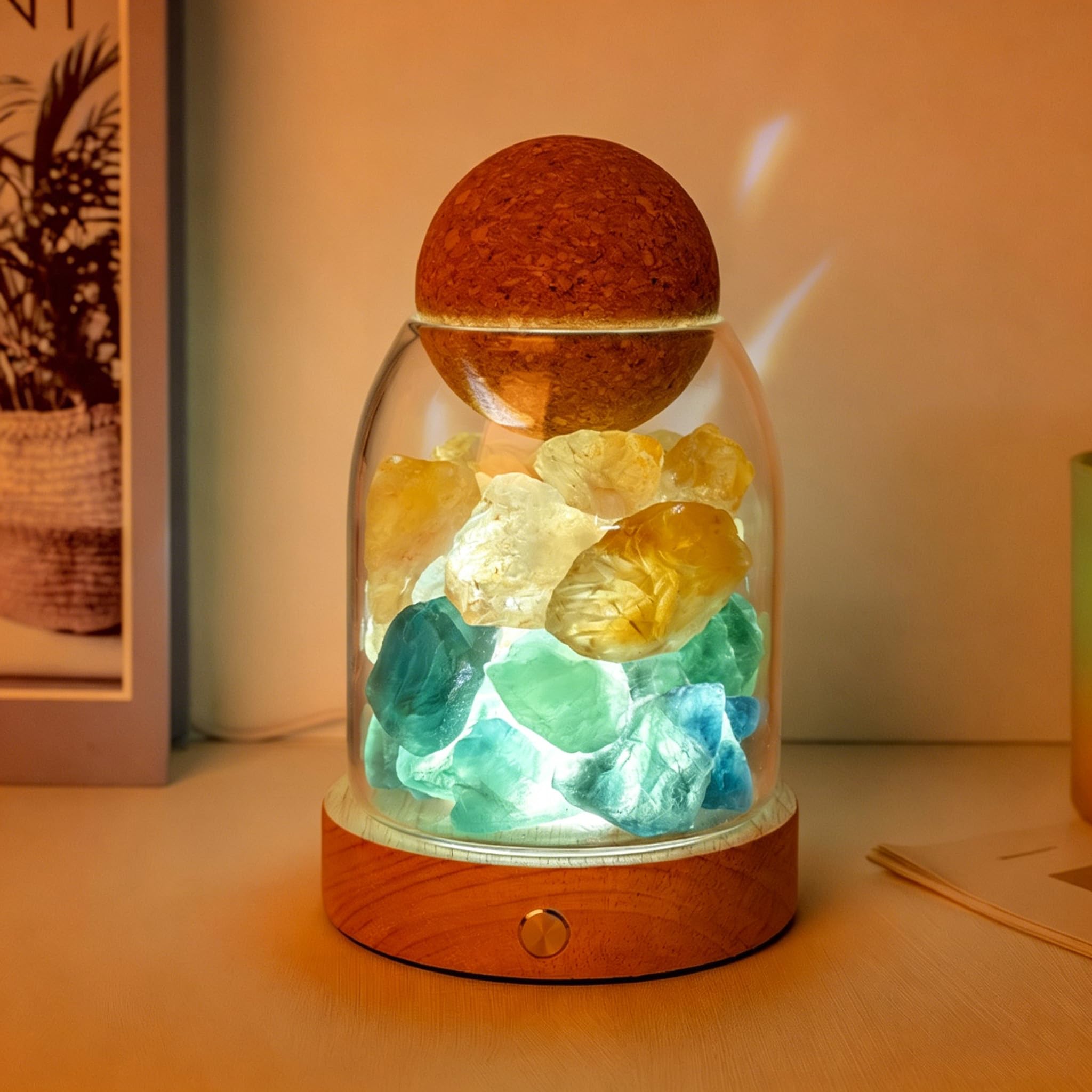Lampka nocna z kryształu soli, naturalny dyfuzor zapachowy, port USB, 3 tryby kolorów, możliwość ściemniania, dekoracja do sypialni, biura, spa wellness i relaksu