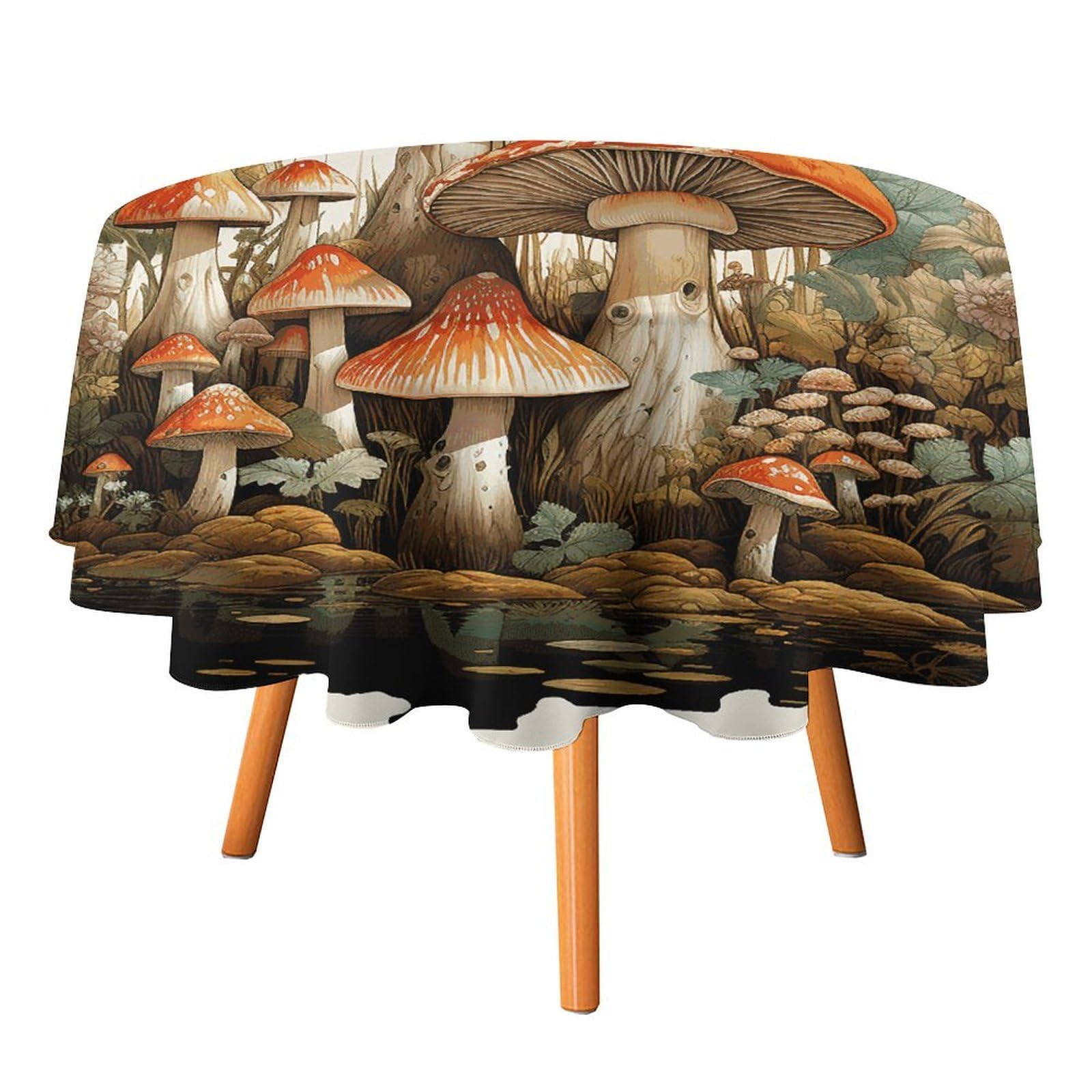 Fekiloot Style Giant Mushroom Round Tablecloth - Heavy Duty And Washable,Polyester Decorative Fabric Table Cover,Tablecloths For Kitchen Dining, Wedding, Birthday Party36x36in