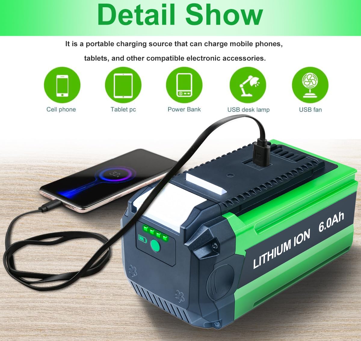 6000mAh Substituição para Greenworks 40V Batteria Completamente compatibile con accessori Greenworks G-MAX 40V per motoseghe