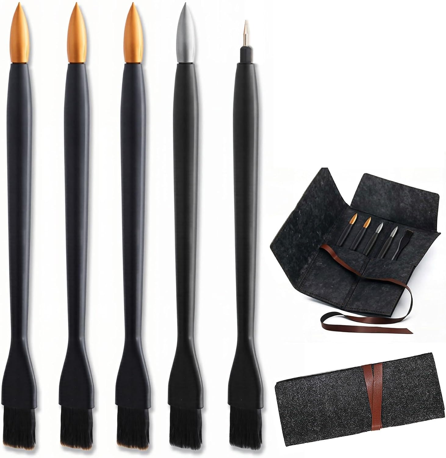5-Pen 3-in-1 Scratch Art DIY Tools Set with Dual Tips, Brushes & Roll Pouch