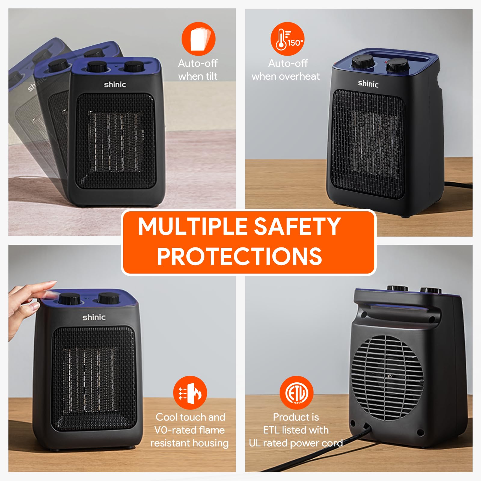 Calentador de espacio portátil con termostato, calentadores eléctricos de cerámica pequeños de 1500 W/750 W, calefacción rápida PTC y mini calentadores silenciosos para oficina, escritorio, uso 5