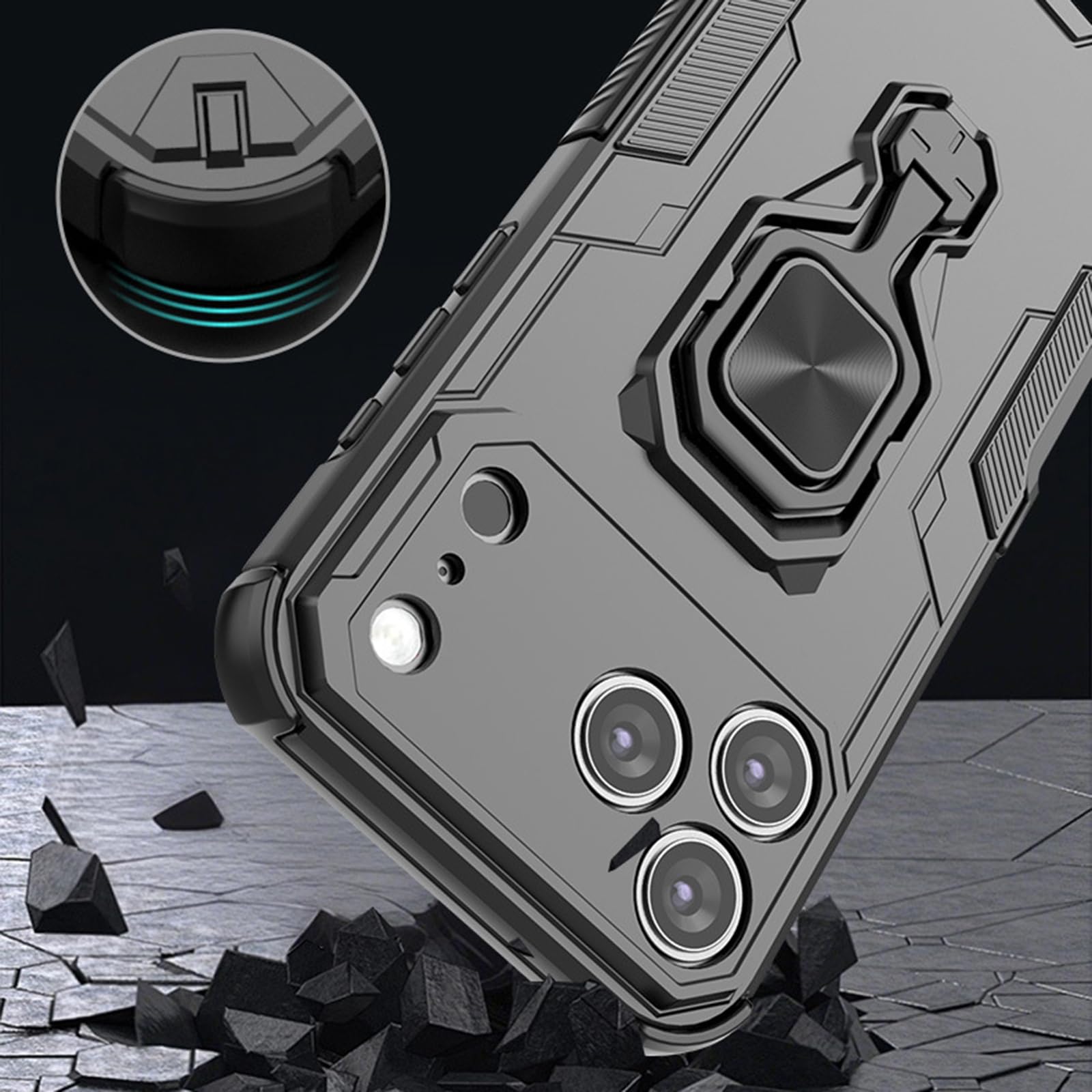 Dünne Hülle für iPhone 17 Pro Max/17 Pro/17 Air/17, Vollständig Kameraschutz rutschfeste Schutzhülle mit Drehbar Ständer Handyhülle,Schwarz,17 Pro