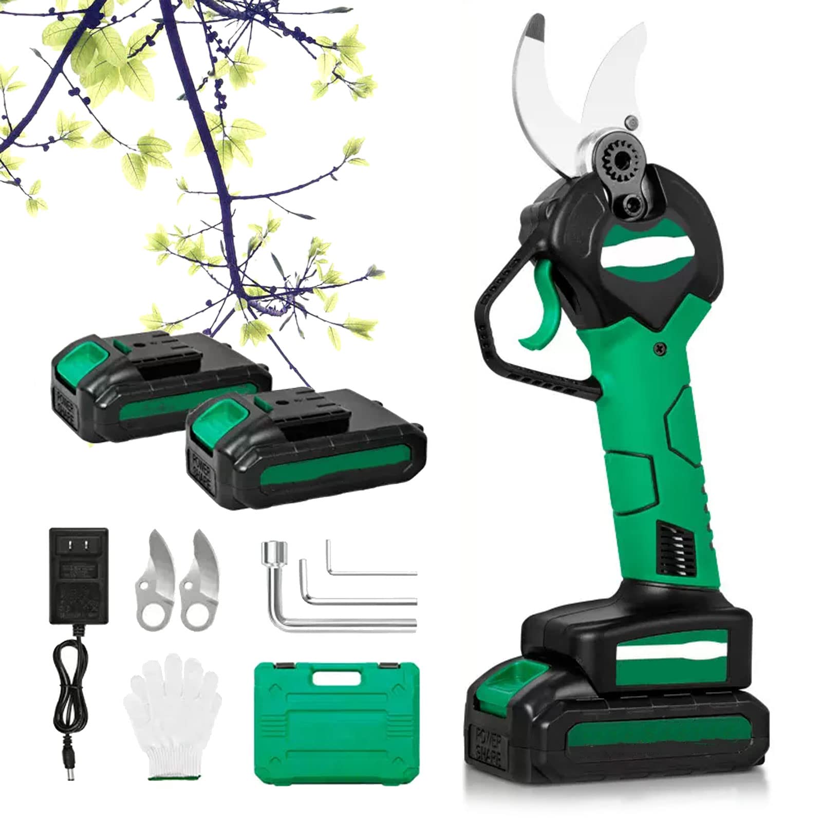 Cesoie da Potatura Portatile Potatura Elettriche da Giardino, Motore Senza Spazzole, Diametro di Taglio 30mm, Cesoia Elettrica con 2 Batterie al Litio e 2 Lame di Ricambio, per Frutteto, Giardino