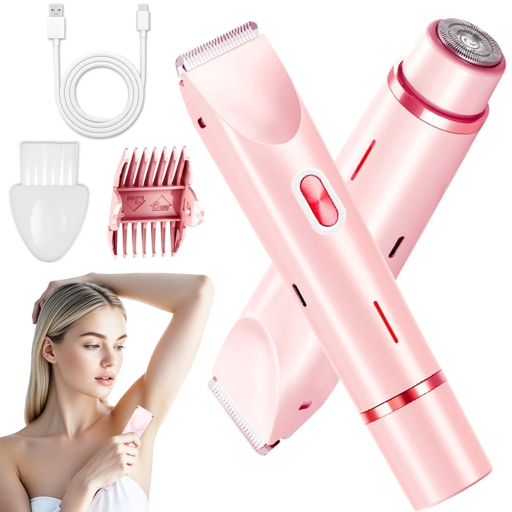 XDesign Rasoio elettrico per bikini da donna, rasoio elettrico 2 in 1 per donne, rasoio per bikini Dermave, impermeabile IPX7 e facile da pulire, lama in ceramica, durata senza fili 120 minuti, ultra