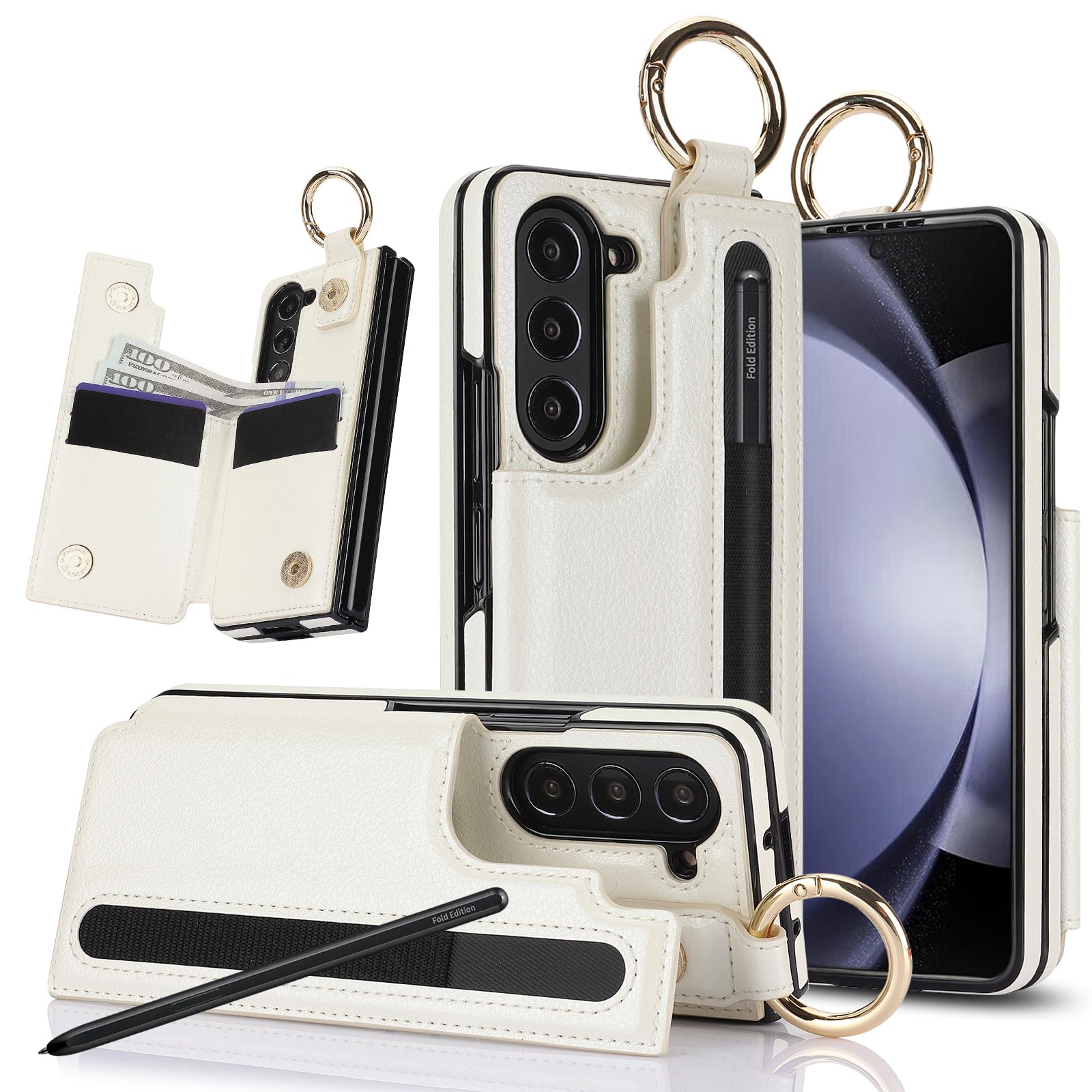 Etui portfelowe na telefon komórkowy Samsung Galaxy Z Fold 8 Ultra z uchwytem na długopis S i uchwytem na karty kredytowe, miejsce na gotówkę, luksusowe skórzane zapięcie magnetyczne, podpórka