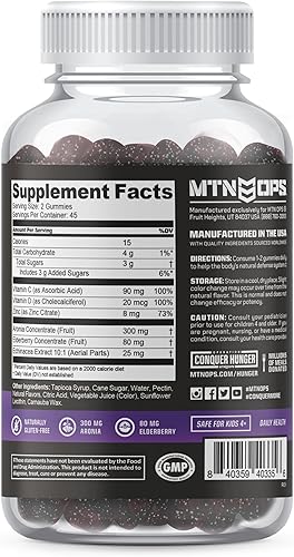 Miniatura 5 de MTN OPS Suplemento de apoyo inmunológico, 90 gomitas con saúco y bayas de aronia refuerzo inmunológico para adultos, sabor mixto de bayas y