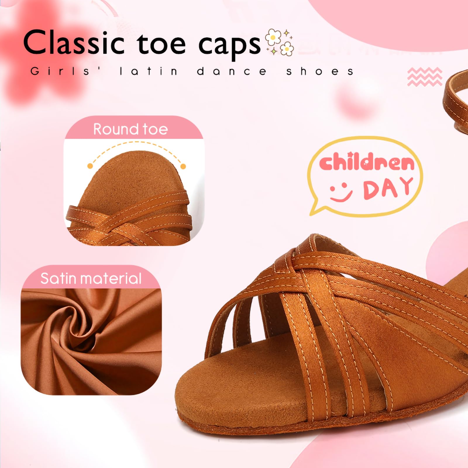 Scarpe da Ballo Latino Americano Bambina Punta Aperta Tacco Basso Standard Salsa Bachata Scarpe da Ballo da Sala,EM-930-XGG,Tacco di 4 cm