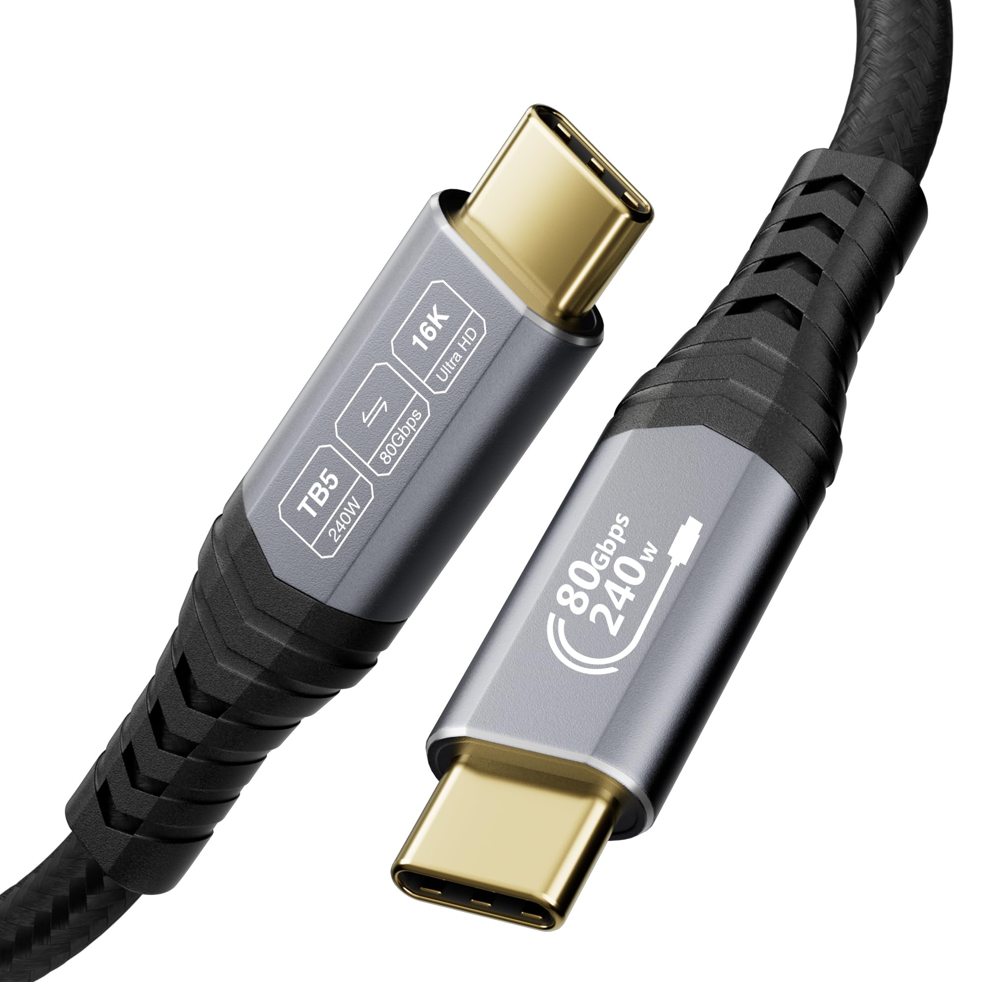 CABLAPTOP 80Gbps USB 4 V2.0 Cavo Thunderbolt 5 2m, unidirezionale fino a 120Gbps, Video 16K/Dual 8K@60Hz, 240W, Compatibile con Thunderbolt 4/3, USB C, Laptop,eGPU,Display,Smartphone