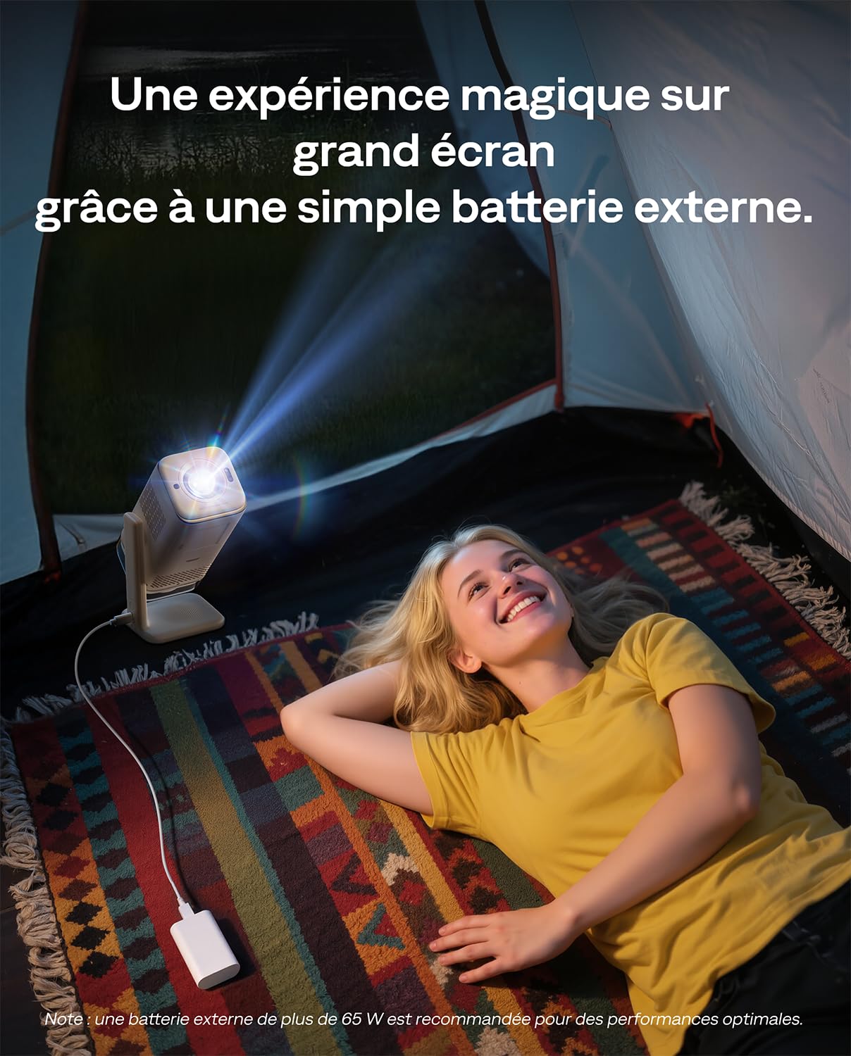 Aurzen Boom air Vidéoprojecteur avec Google TV & Netflix, Recharge USB-C | Retroprojecteur Portable d'extérieur, 4K compatible, Dolby Audio, autofocus TOF, Wi-Fi & Bluetooth, Blanc Crème