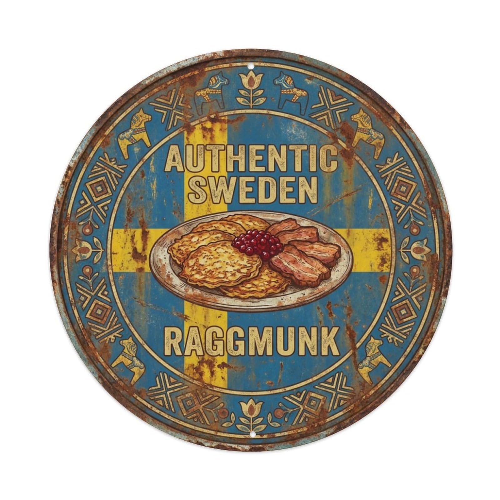 Sweden Raggmunk Travel Potato Pancake Cuisine Metal Tin Sign
