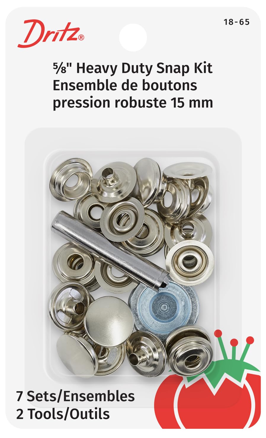 Dritz 18-65 Heavy Duty Snap Fastener Kit, Size 24 (5/8-Inch), Nickel-Plated Brass, 7 Sets