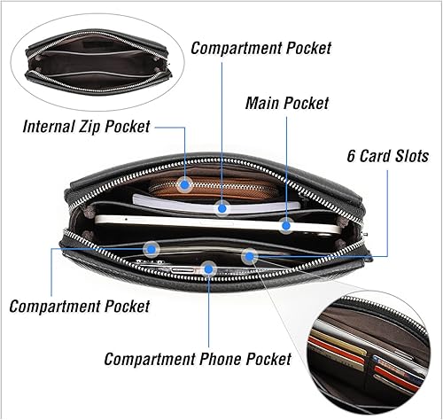 Vista 32 de Funda de piel de grano superior para hombre y mujer, múltiples bolsillos/ranuras, RFID de gran capacidad para tarjetas, cheques, dinero, pasaporte