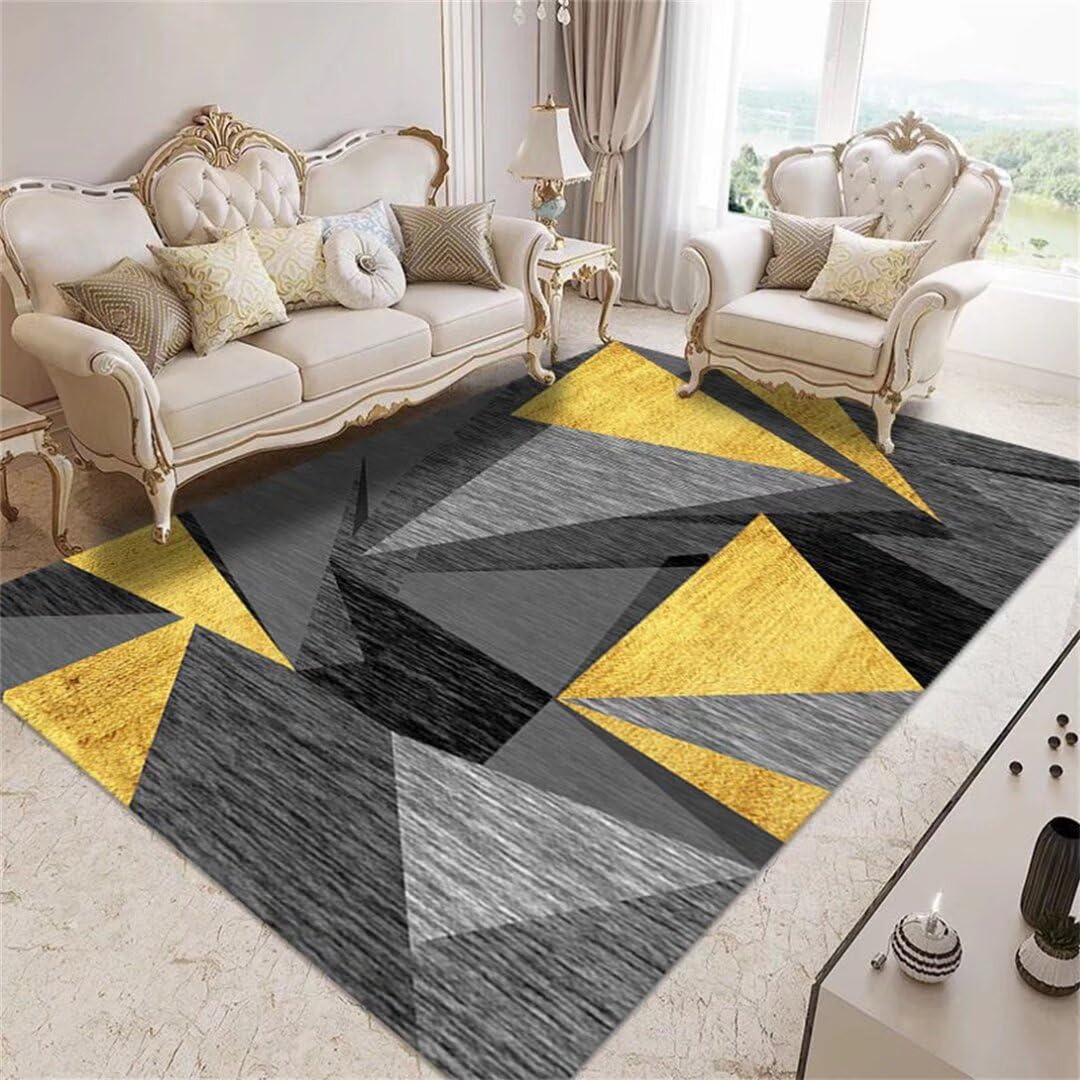 Tapis de salon géométrique gris et jaune 120x190cm pour décoration de chambre moderne
