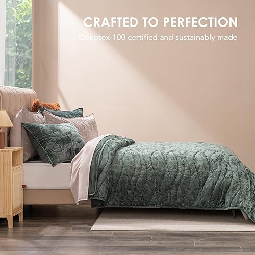 Miniatura 3 de EVERGRACE - Juego de edredón de tamaño king, de terciopelo arrugado con diseño ondulado, ultrasuave, ligero, acolchado, para todas las estaciones,