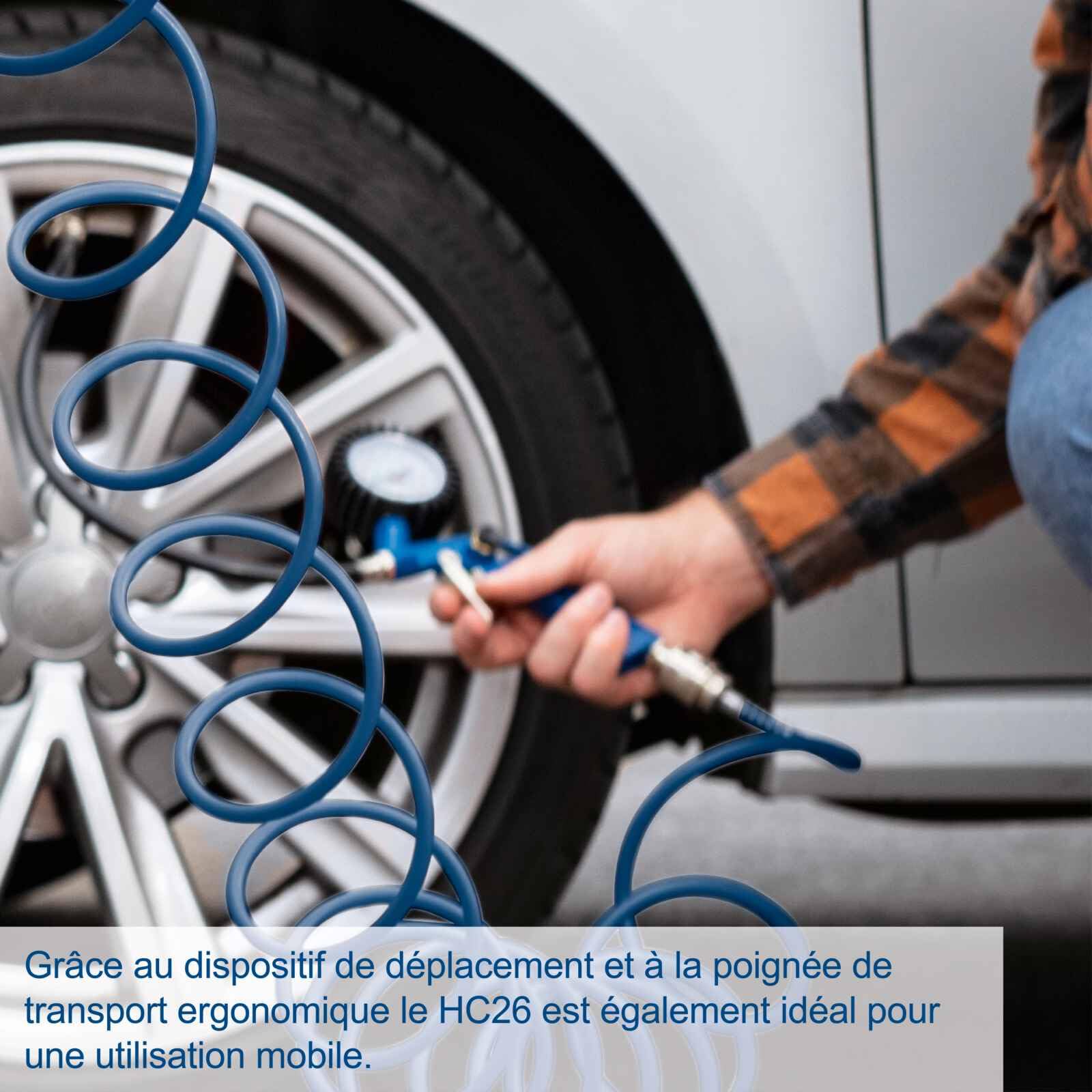 Scheppach Compresseur HC26 | 1500 W | Admission d'air 220 L/min | Cuve de 24 Litres | Pression de travail de 8 bar | Lubrifié à l'huile | Poignée et dispositif de déplacement inclus