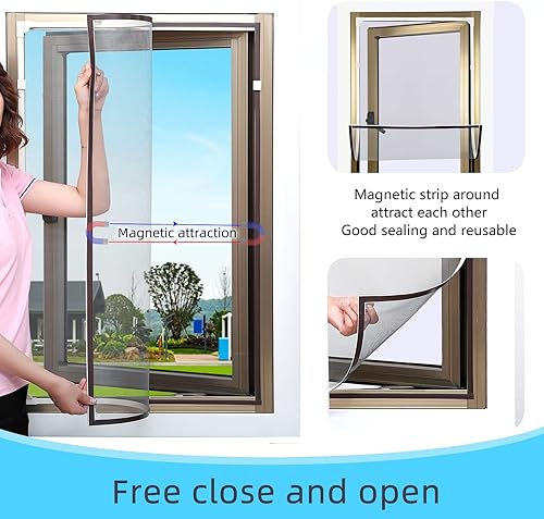 Miniatura 2 de Protector de pantalla magnética de malla ajustable para ventana de bricolaje, se adapta a marcos de ventana blancos de 57 x 35 pulgadas con malla de