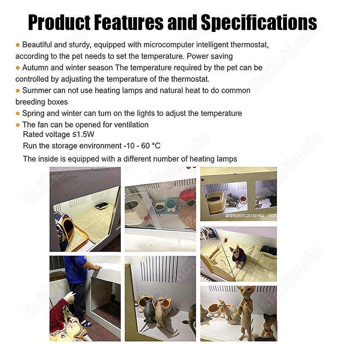 Caja Incubadora para Mascotas Pequeñas,con Lámpara Calefactora Y Circulación Tridimensional,Control Temperatura Constante,para Cachorros/Gatitos/Crías 100×50×50cm