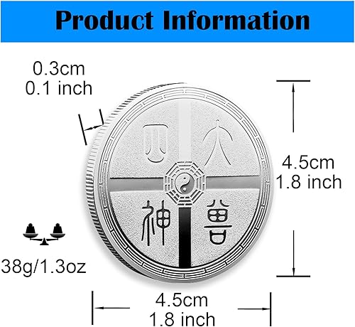 Miniatura 2 de Moneda de desafío de criatura mitológica china antigua de cuatro bestias míticas, moneda de herramienta de rascar de lotería, moneda de metales