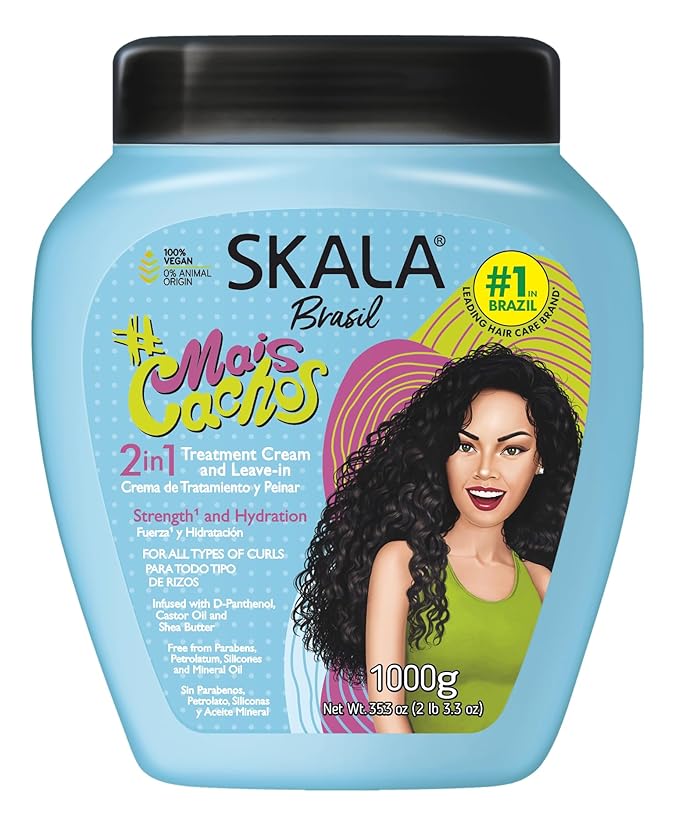 SKALA Expert Mais Cachos 2 in 1 Treatment Cream & Leave In Conditioner for Curly Hair, Vegan Hair Mask, Shea Butter & Castor Oil, Deep Hydration Mask, Softening & Smoothing, Anti Frizz Formula, 1000g