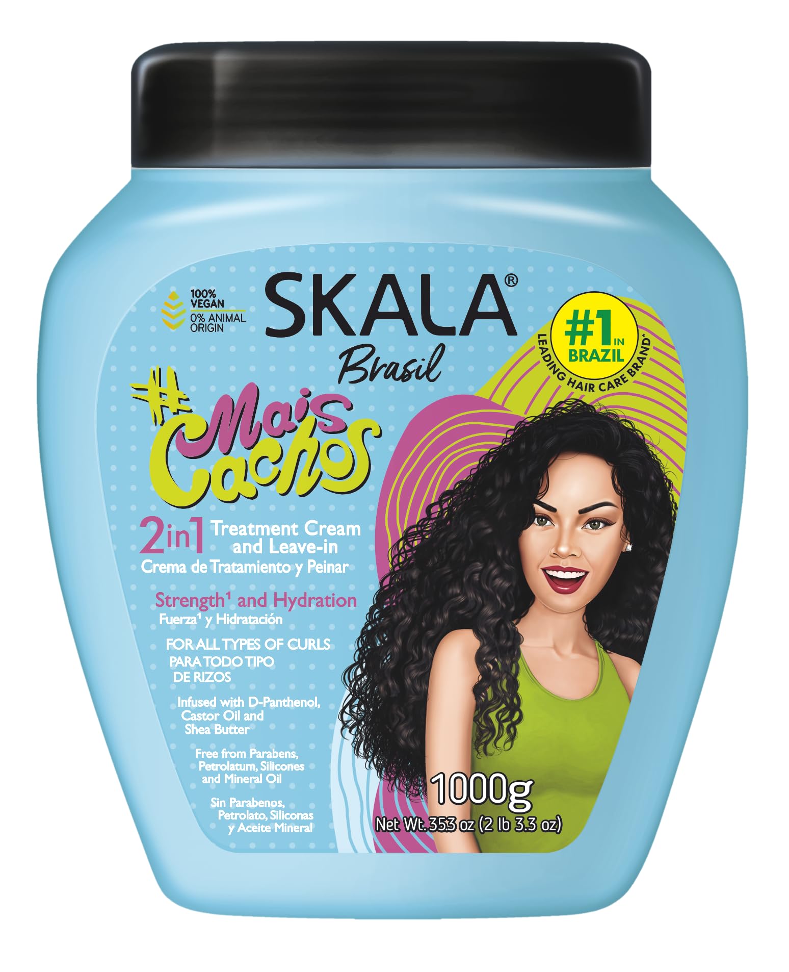 SKALA Mais Cachos Hair Type 3ABC - Eliminate Anti Frizz, For Curly Hair -2 in 1 Conditioning Treatment Cream and Cream To Comb 100% VEGAN 35.2 Oz (1 Pack)