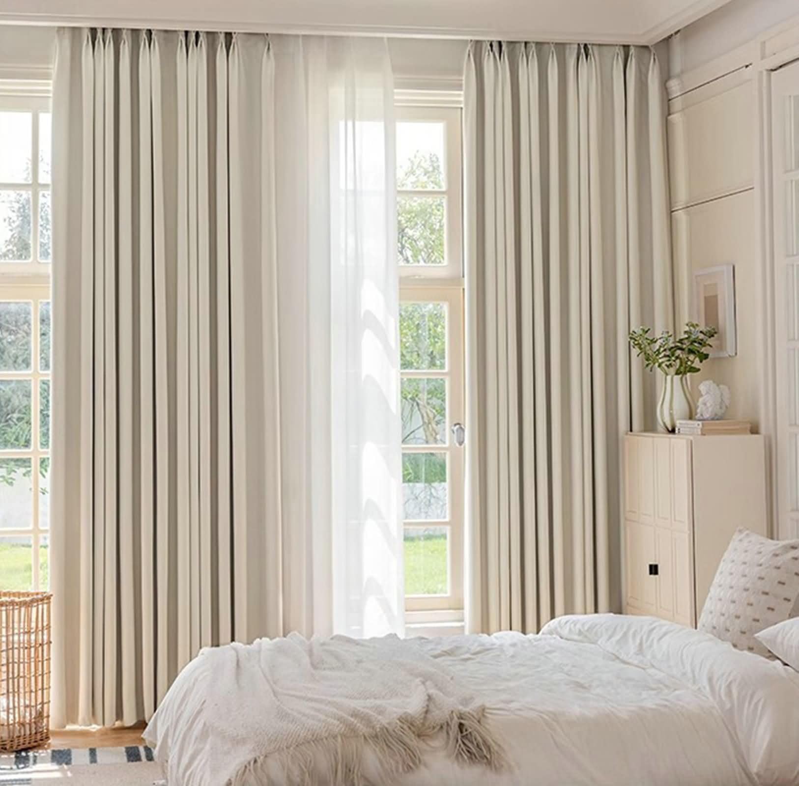 Rideaux chenille blanc crème jacquard haut de gamme œillets isolants lot de 2