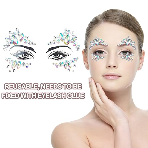 Miniatura 4 de 2 piezas de tatuajes de cristal joyas faciales de festivales diamantes de imitación calcomanías corporales tatuajes temporales piedras de ojos