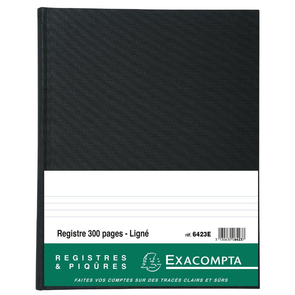 Exacompta - Réf. 6423E - 1 Registre ligné - 300 pages foliotées - papier intérieur 110 grammes - dimensions 320 x 250 mm - format vertical - couverture rigide en toile noire