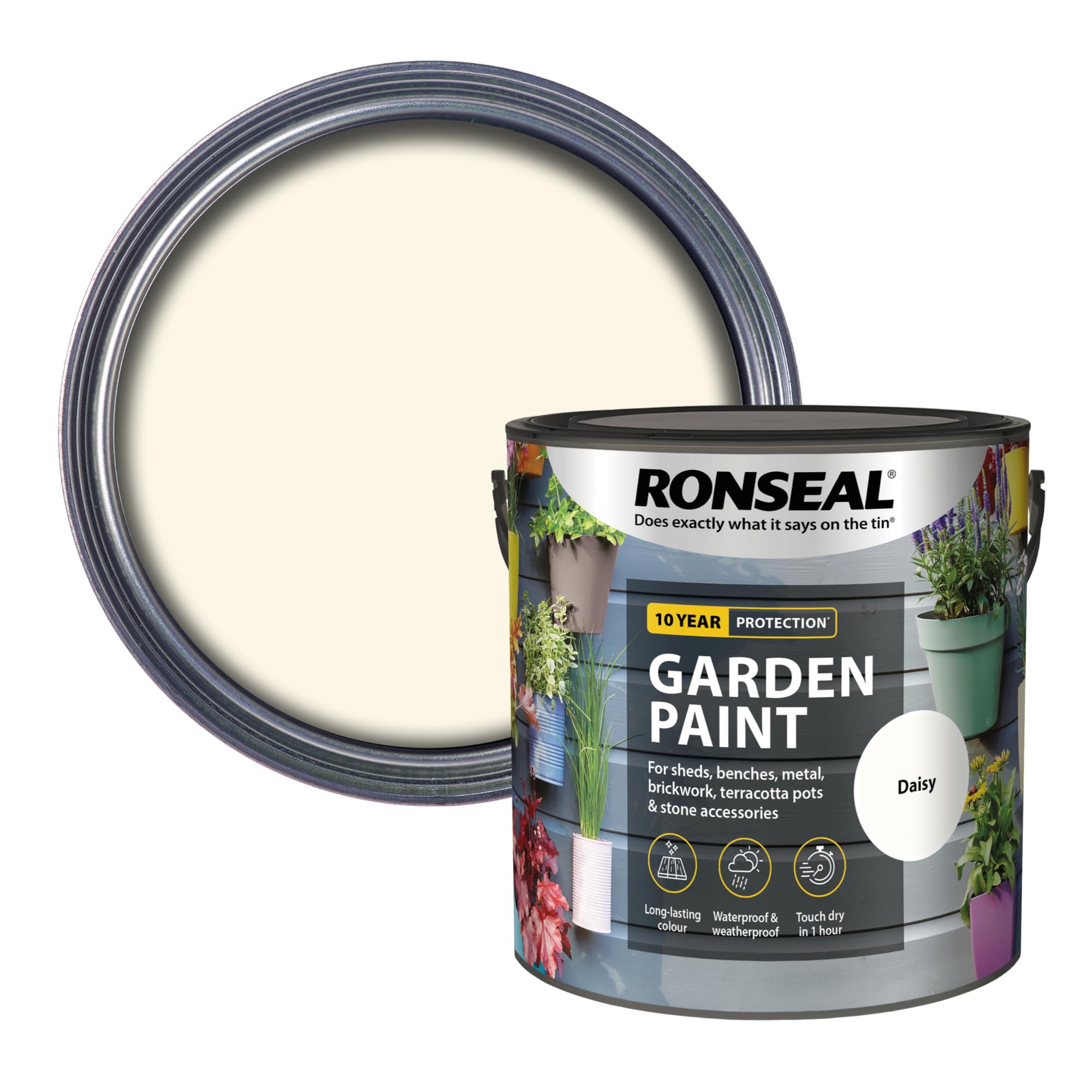 Ronseal Garden Paint Daisy 2.5 Litre - Wood Metal Terracotta Brick Stone Waterproof