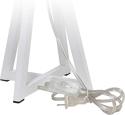 Miniatura 7 de Simple Designs LT1069-WOW - Lámpara de mesa triangular entrelazada de tela de madera, color blanco y blanco