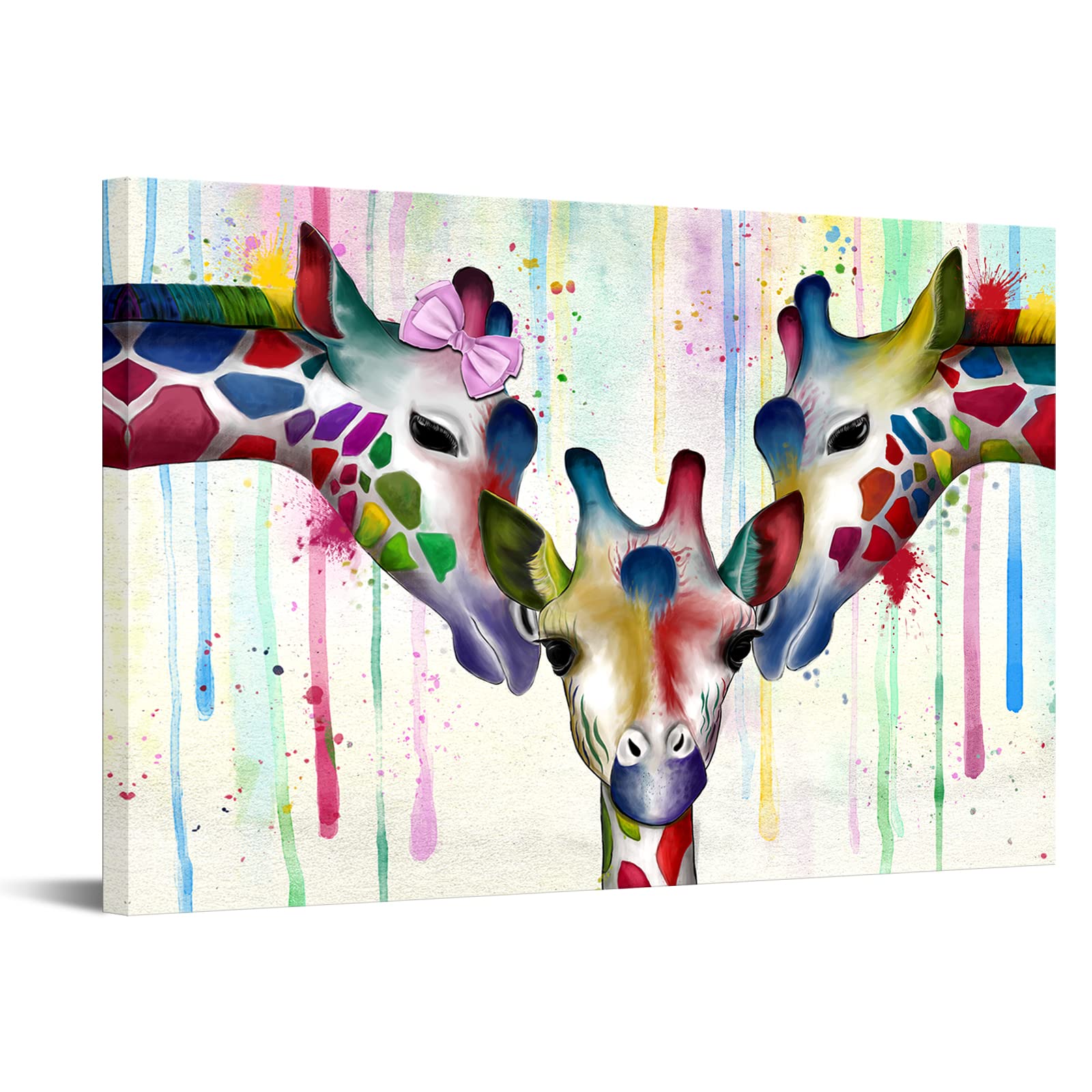 Giraffe Family Painting Funny Animal Canvas Wall Art Decor Lovely Giraffes Prints Picture Framed Stretched Wall Decoration Bedroom Kids Nursery Room Gift 24x36