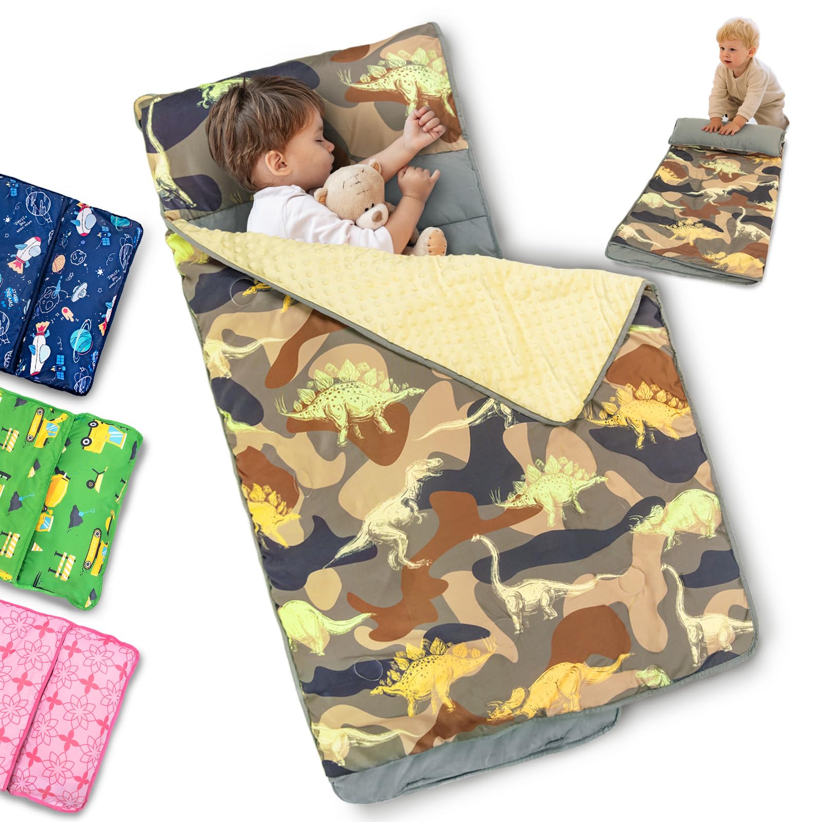 Primlect Toddler Nap Mat with Pillow, Roll Up Extra Large Sleeping Bag