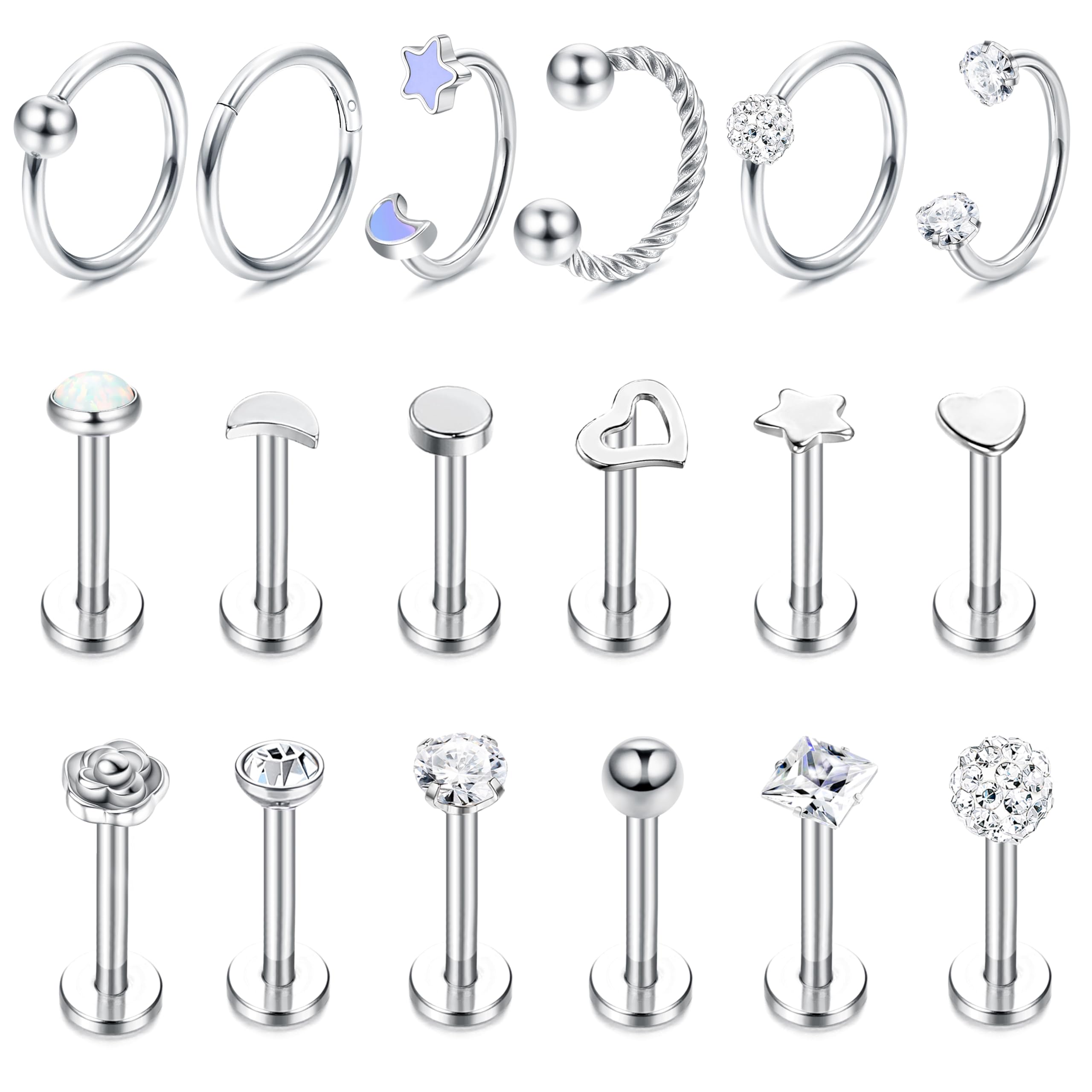 Chriscoco 16G Piercing Oreja Acero Quirurgico Piercing Tragus Piercing Helix Piercing Labio Piercing Oreja Plata Pendientes Cartílago Septum Piercing Nariz Anillos Piercing Conch Piercing