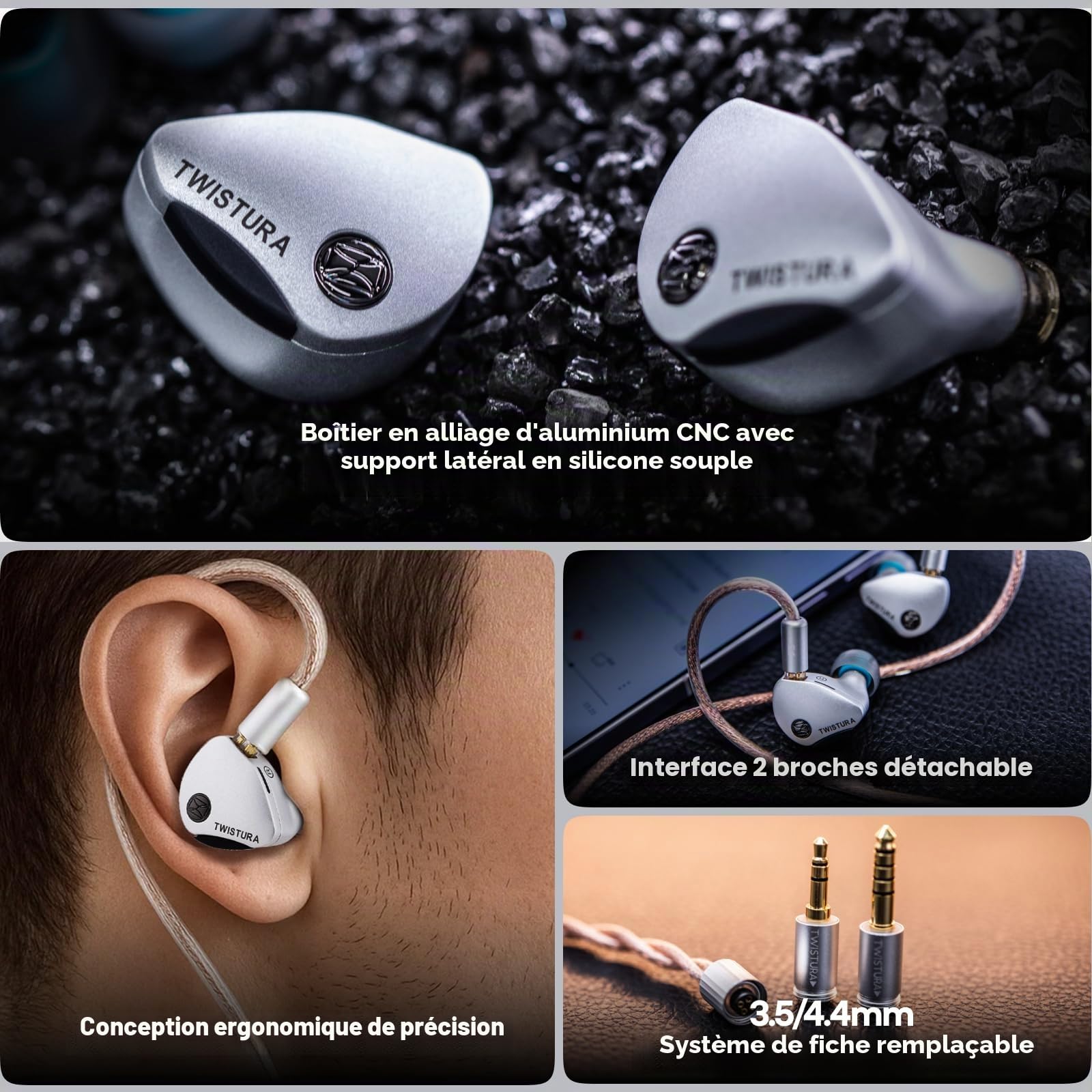 Linsoul TWISTURA WoodNote Écouteurs Intra-Auriculaires, Diaphragme en Bois, Casques à Double Aimant et Double Chambre à air de 10mm, IEM de qualité Studio avec Embouts filtrants Amovibles