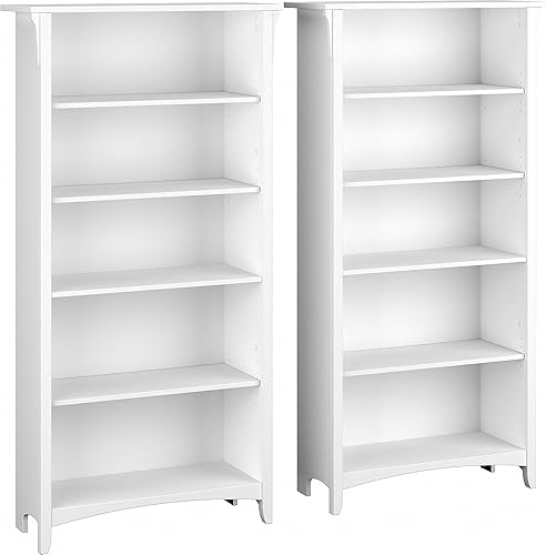 Bush Furniture BSH24462997 Salinas - Librería de 5 estantes de altura de 63 pulgadas de alto, gris Shiplap, blanco puro, 2 unidades