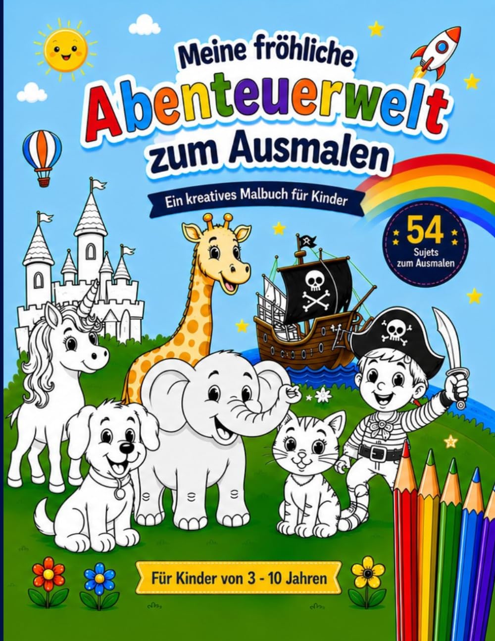 Meine fröhliche Abenteuerwelt zum Ausmalen: Ein kreatives Malbuch für Kinder