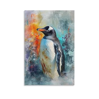 Amazon.co.jp: 絵画 かわいいペンギンの水彩画インテリア 絵画