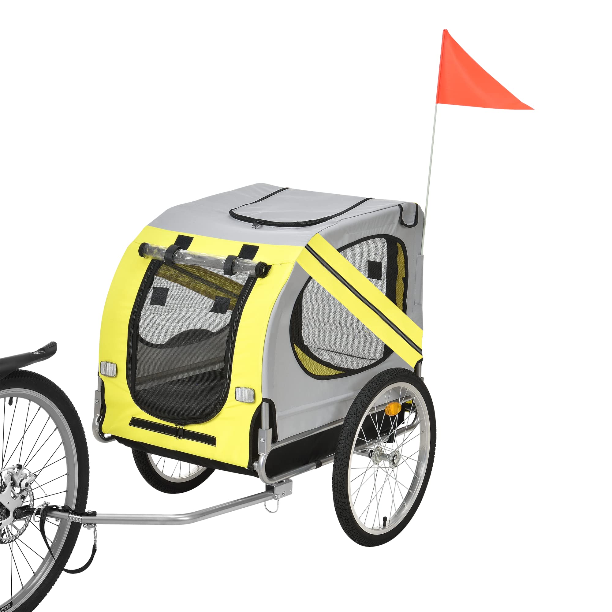 pro.tec Rimorchio per Bicicletta per Trasporto Cani 138 x 71 x 90 cm Carrello per Trasporto Animali Domestici Carico Max.26 kg - Giallo-Griggio-Nero