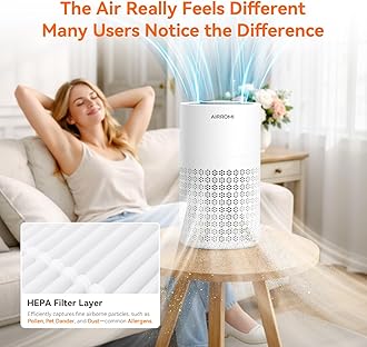 AIRROMI Air Purifier for Bedroom with HEPA 3-in-1 Filter, Pet Air Purifier for Home Cat Pee Smell, Covers Upto 990 Ft², Quiet 360° intake Air Cleaner for pet hair,allergies,Dust,Smoke A2001 White