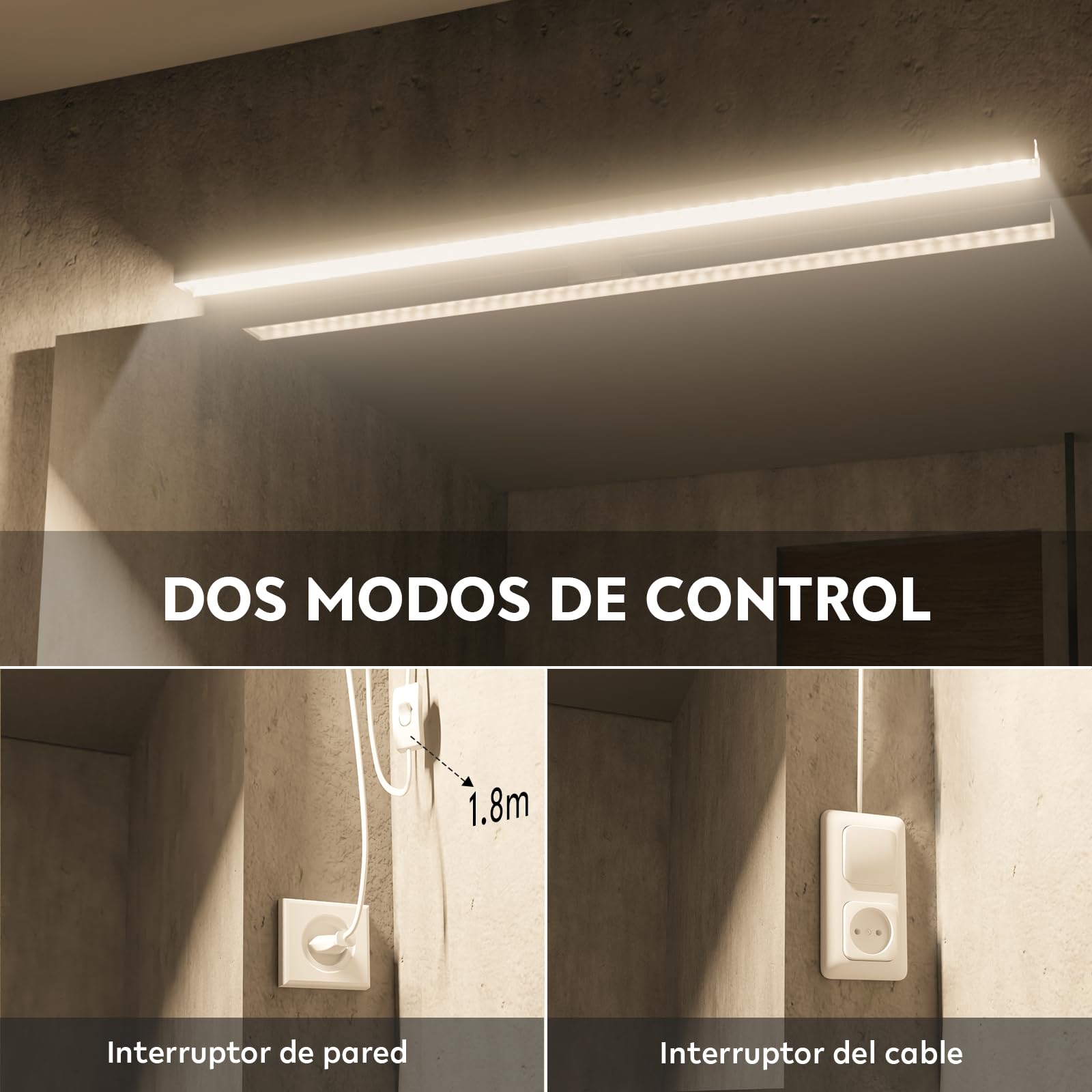 Hommie Lampara Espejo Baño 60CM, Blanco Natural 4000K I 15W I 1200LM Luz de Tocador, Impermeable IP44, Ideal para Baño I Gabinete I Maquillaje