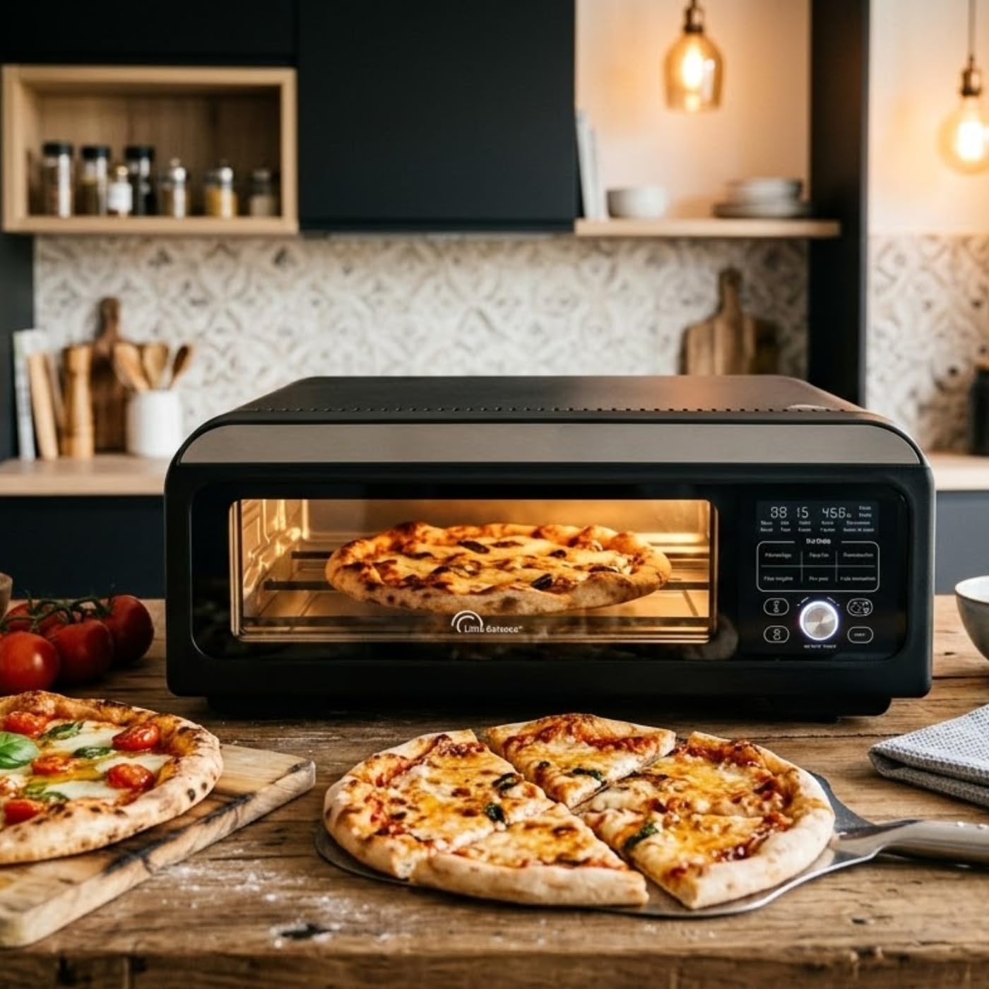LITTLE BALANCE 3041 Pizza Revolution, Horno de Pizza Eléctrico, Multifunción 2 en 1, Horno tradicional, 10 modos de cocción, 4 accesorios, Piedras para pizza, hasta 400 °C, 2000 W, Negro