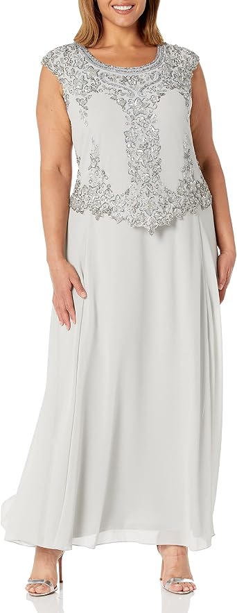 J Kara Womens Cap Sleeve Long Beaded Dress