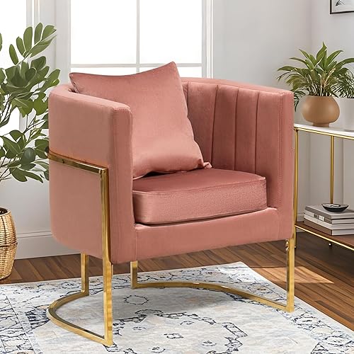 Silla decorativa moderna de terciopelo, sillón tapizado de mediados de siglo con almohada para sala de estar, cómoda silla de tocador individual con