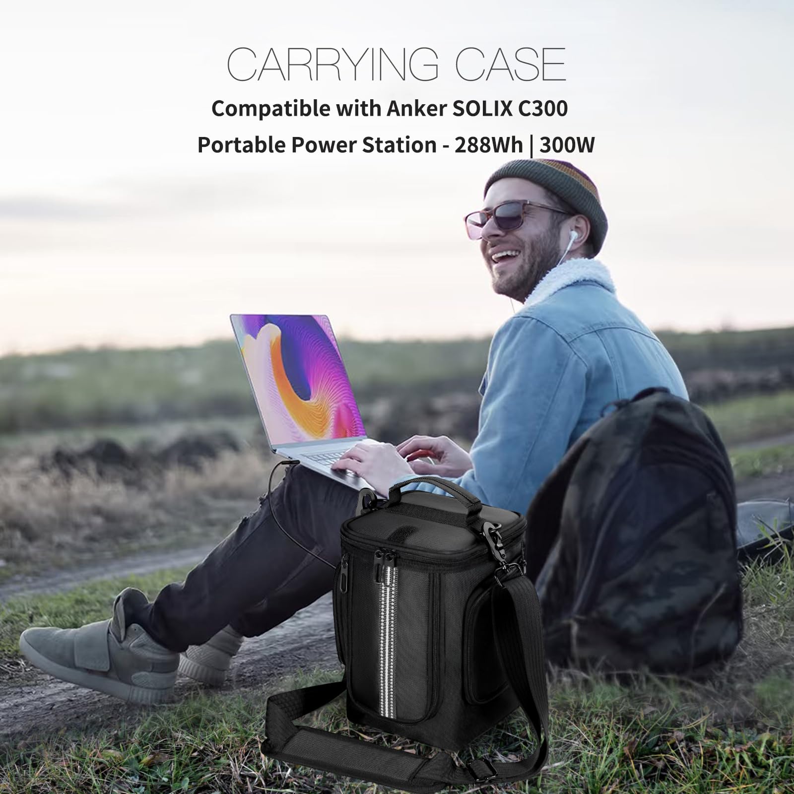 Sac de transport souple compatible avec la station d'alimentation portable Anker SOLIX C300, étui de rangement de voyage pour alimentation, câble de charge et accessoires (C300 DC non