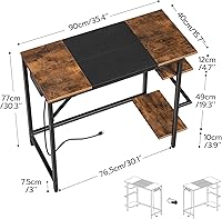 Vista 3 de HOOBRO Computer Desk, Home Office Desk with Power Outlet, Writing Desk with 2 Shelves, Modern Small Desk for Home Office, Study, Easy to Assemble