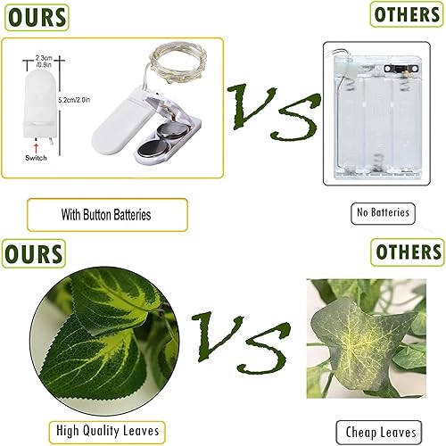 Miniatura 2 de YJFWAL Guirnalda de luces artificiales de hojas de hiedra verde  6.5 pies, 1 guirnalda de luces de vid con 2 tiras de 30 luces LED, funciona con